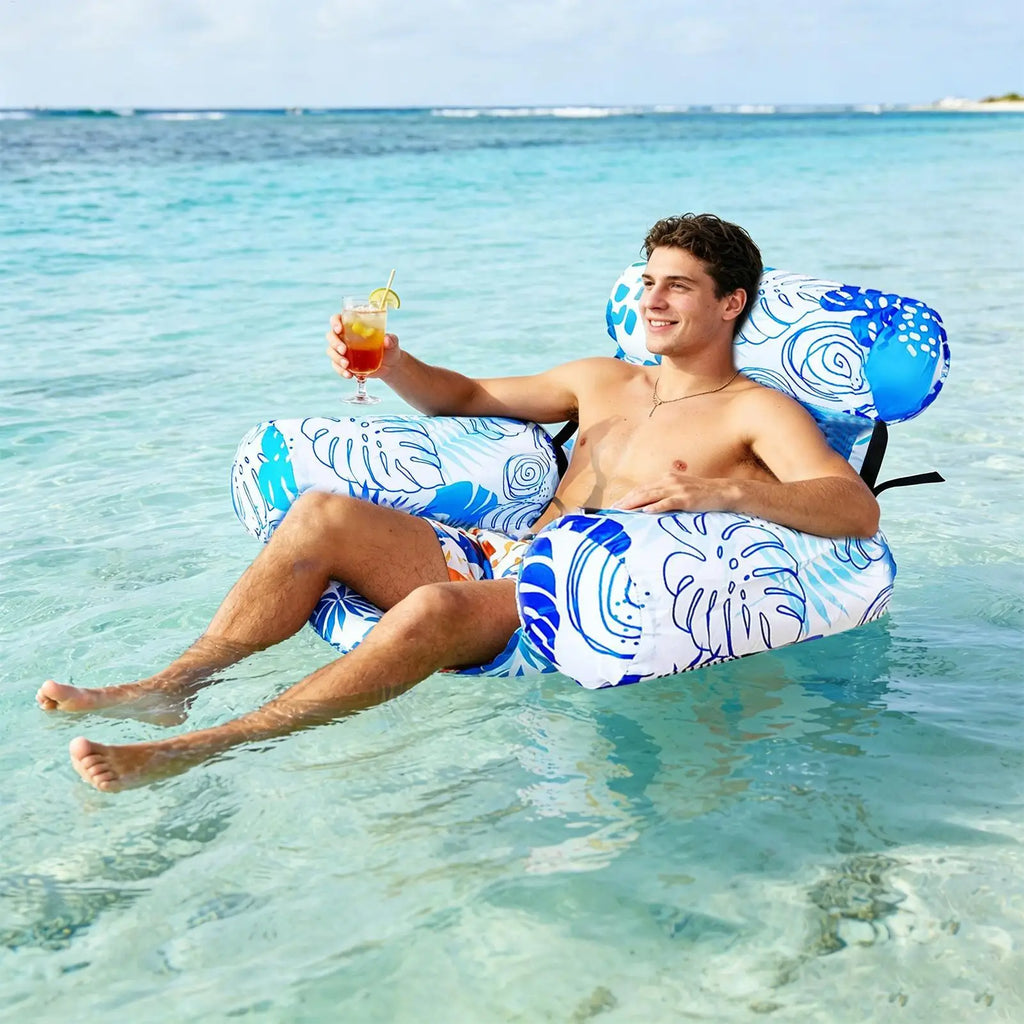 Inflatable Pool Floating Lounger Chair with Armrest & Backrest Pool Float Lounger Axl