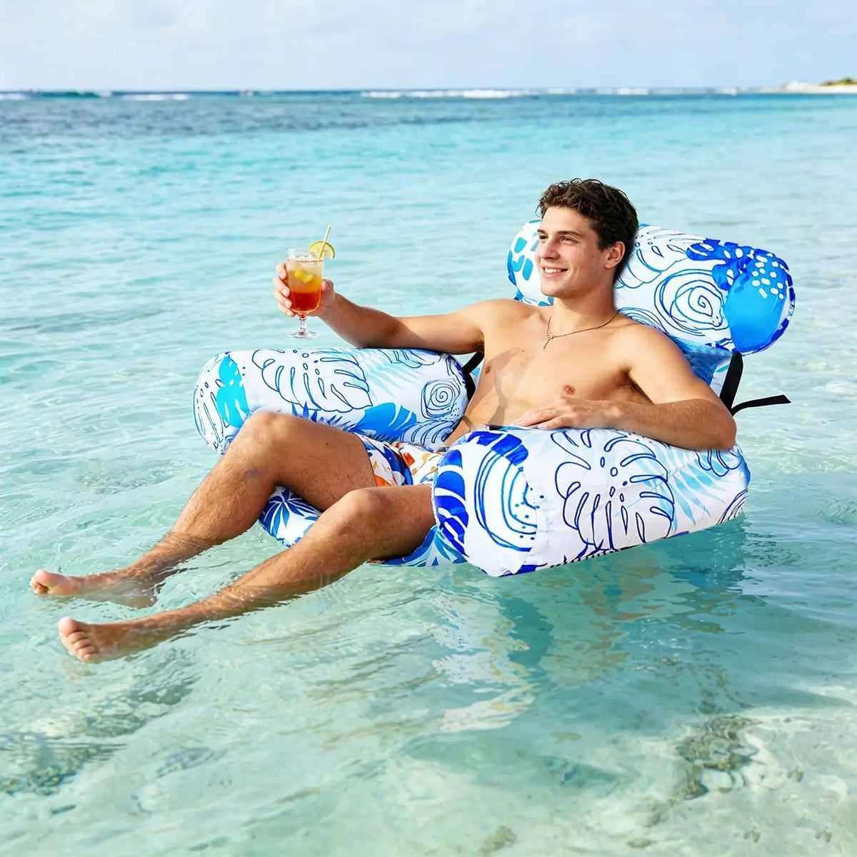 Inflatable Pool Floating Lounger Chair with Armrest & Backrest Pool Float Lounger Axl