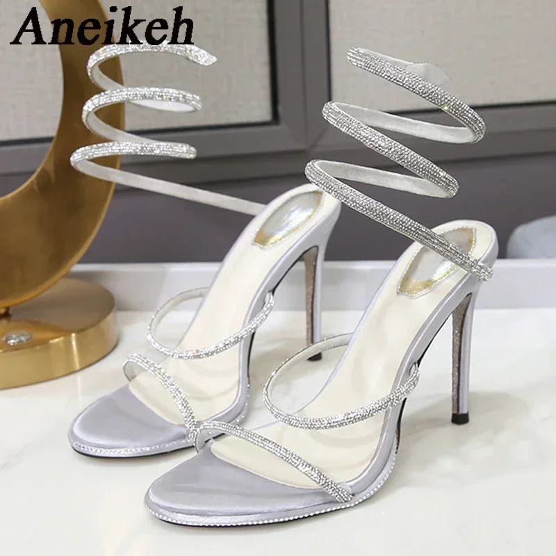 Women's Rhinestone Stiletto Gladiator Sandals | Ankle Strap Stiletto Gladiator Sandals Axl silver 38