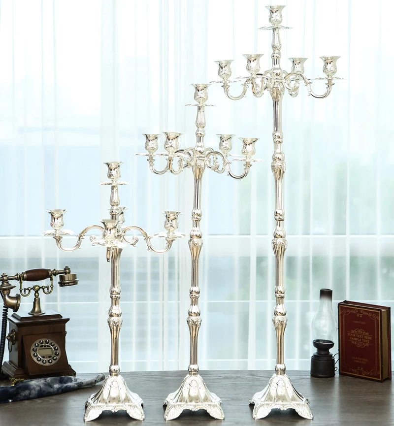 Silver Five-Arm Tall Metal Candle Holder – Wedding Centerpiece Candle Holder Axl
