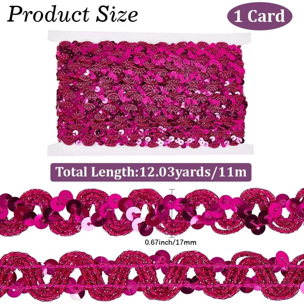 Crimson Wave Sequin Ribbon 17mm Paillette Trim – 12 Yards Sequin Trim Ribbon Axl