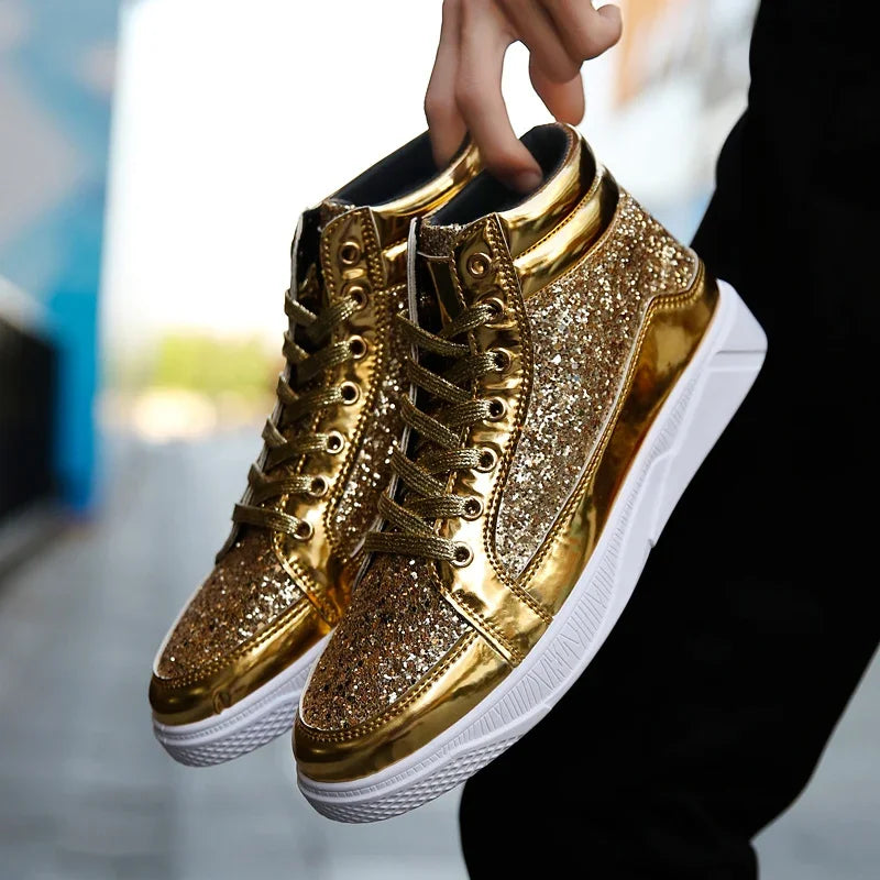 YBQJOO Men's High-Top Sneakers – Non-Slip Casual Fashion Boots High-Top Sneakers Axl Gold 39