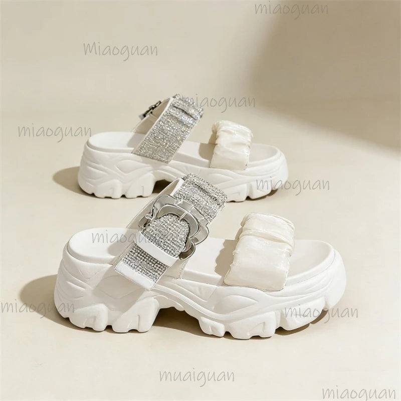 Women's Rhinestone Chunky High Heel Sandals – Open Toe 8CM High Heel Sandals Axl