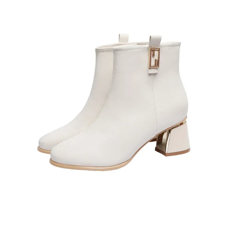 Women's PU Ankle Boots – Square Heel & Belt Buckle | Sizes 34–43 Ankle Boots Axl beige -2 plush 37