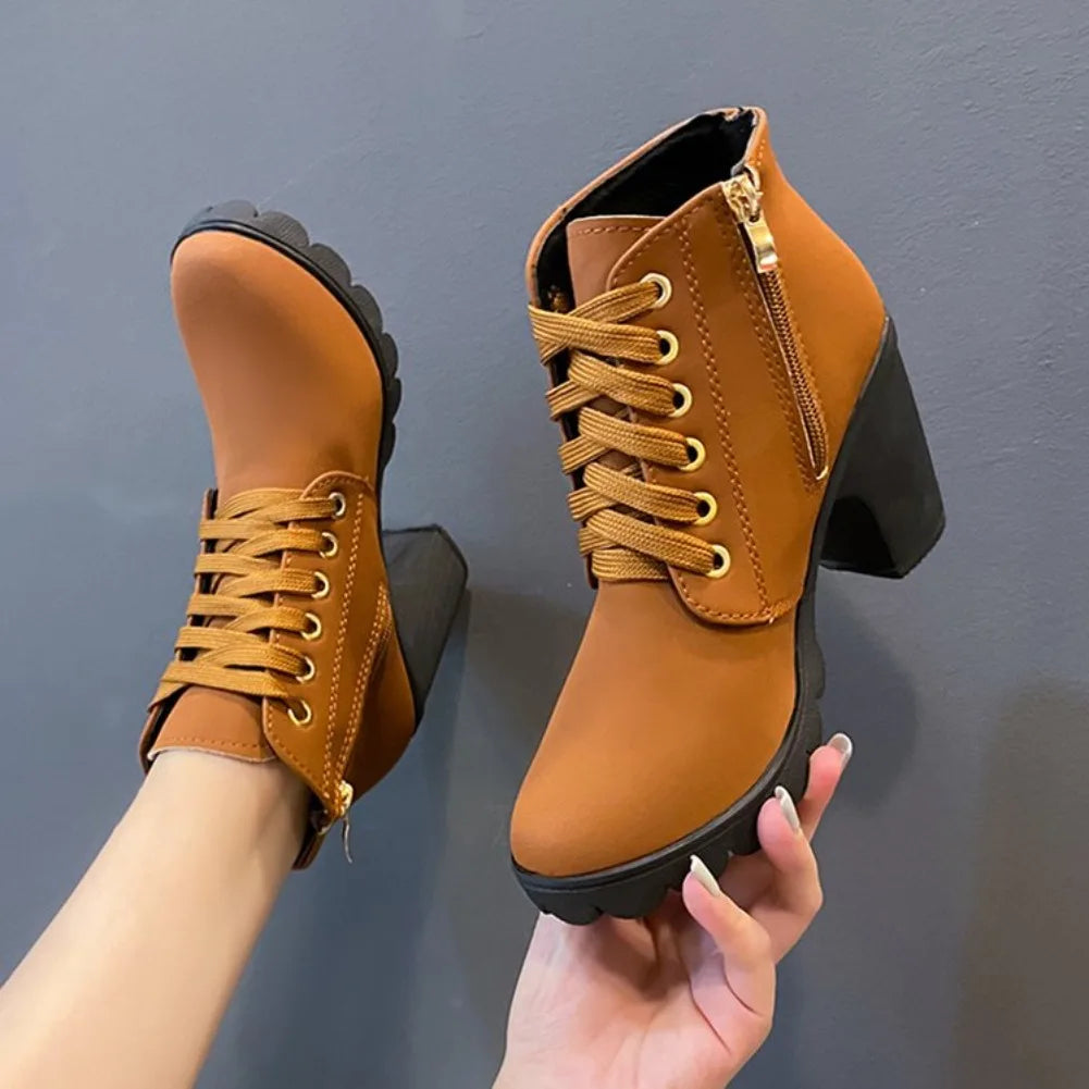 VKJF Women's Lace-Up Ankle Boots – Square Heel & Buckle Women's Ankle Boots Axl