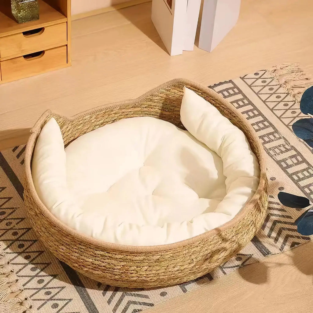 Cotton Rope Woven Cat Bed Cave – Round Kitten Nest with Pillow Cat Nest Bed Axl