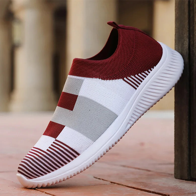 HAJINK Women's Knitted Vulcanized Flat Sneakers – Mix Color Women's Sneakers Axl WineRed 43