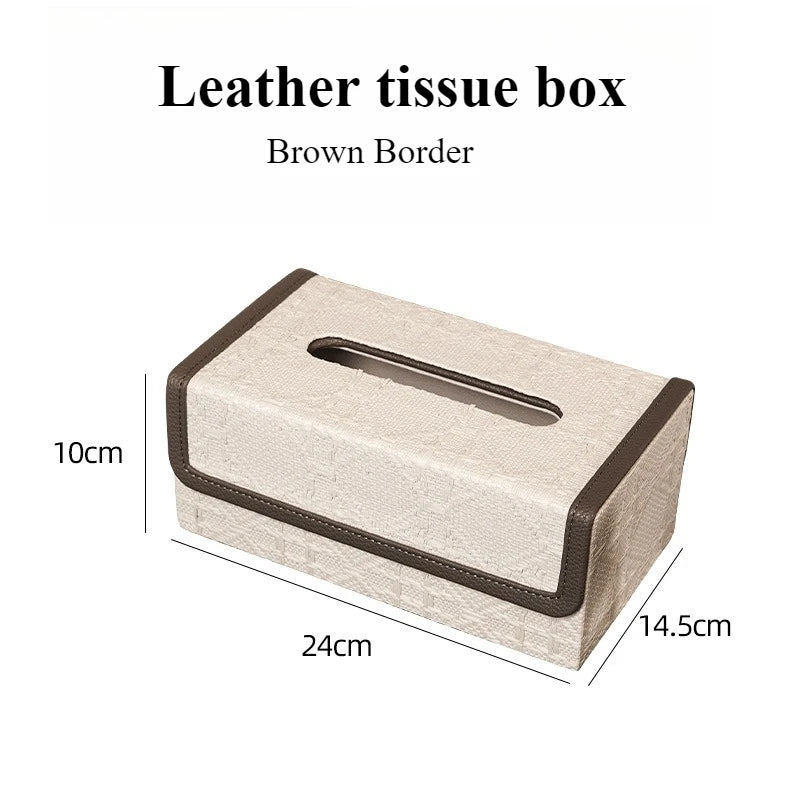 Nordic Leather Tissue Box – Modern Living Room Home Décor Leather Tissue Box Axl Brown Border