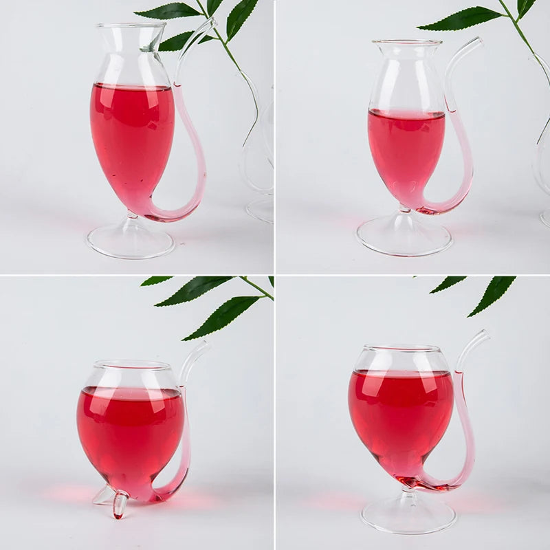 Creative Wine Glass with Built-In Straw | Borosilicate Cup Novelty Wine Glass Axl