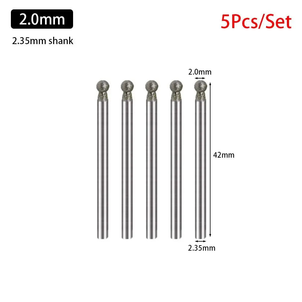 5-Pc Diamond Spherical Burr Set – 2.35mm Shank, 0.5–8mm Diamond Grinding Burr Axl 2.0mm