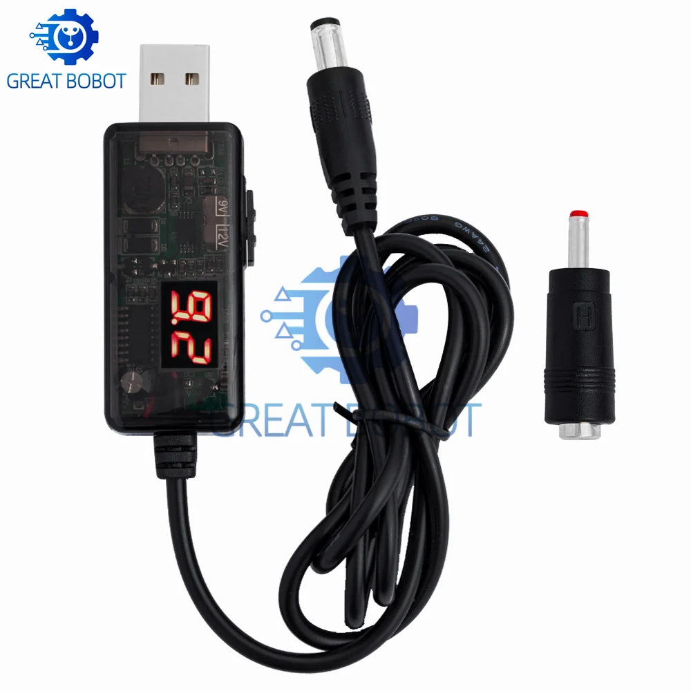 USB Boost Converter 5V to 9V/12V Step-Up Cable + 3.5×1.35mm USB Voltage Converter Axl