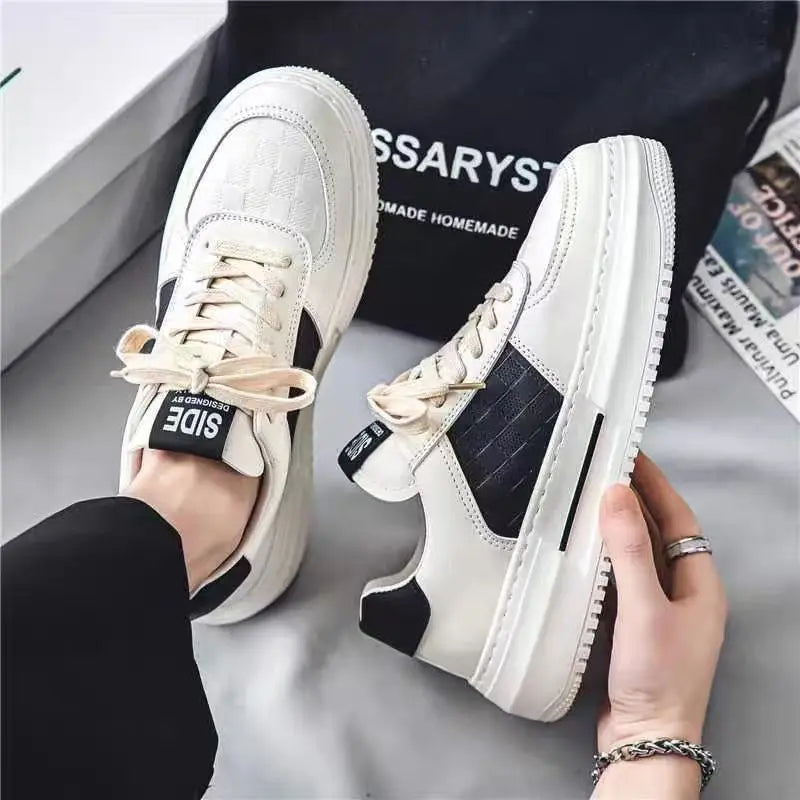 Men's Platform Casual Sneakers – Lace-Up Leather Skate Shoes Men's Casual Sneakers Axl