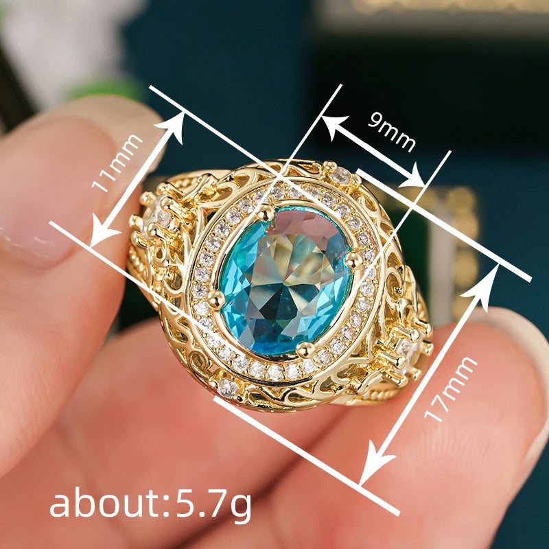 Huitan Blue Cubic Zirconia Engagement Ring | Luxury Wedding Band CZ Engagement Ring Axl