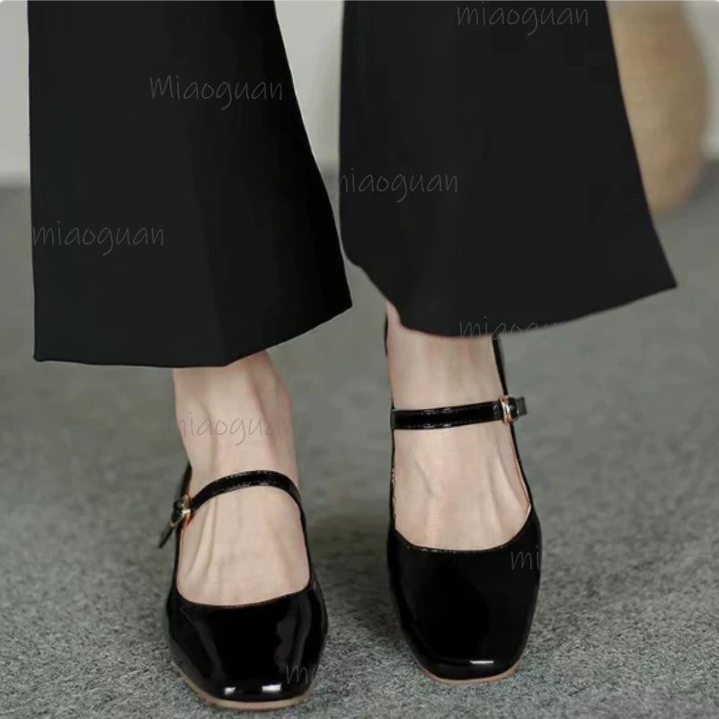 French Square Toe Mary Jane Pumps – Retro Mid-Heel Women's Shoes Mary Jane Pumps Axl