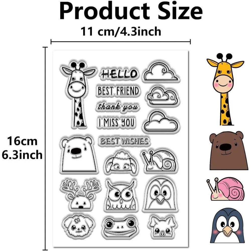 Cute Animal Clear Stamps – Giraffe Frog Polar Bear Craft Set Clear Craft Stamps Axl
