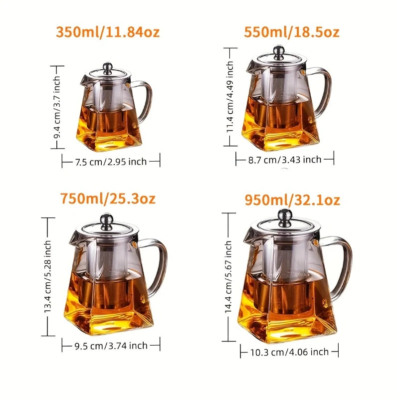 KEMORELA 1L Glass Teapot with Stainless Steel Strainer Glass Teapot Axl