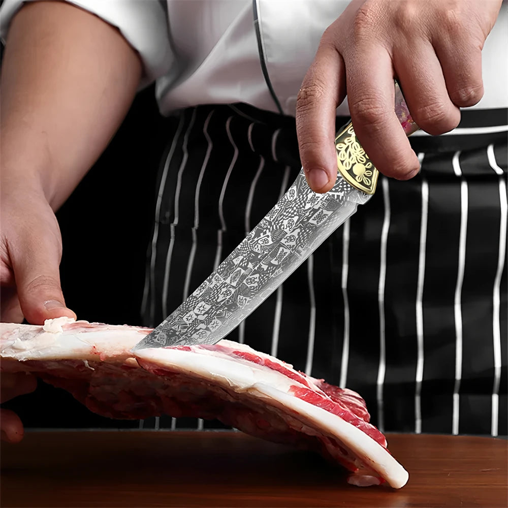 Damascus Steel Kitchen Knife – Full Tang Handmade Forged Blade Damascus Kitchen Knife Axl