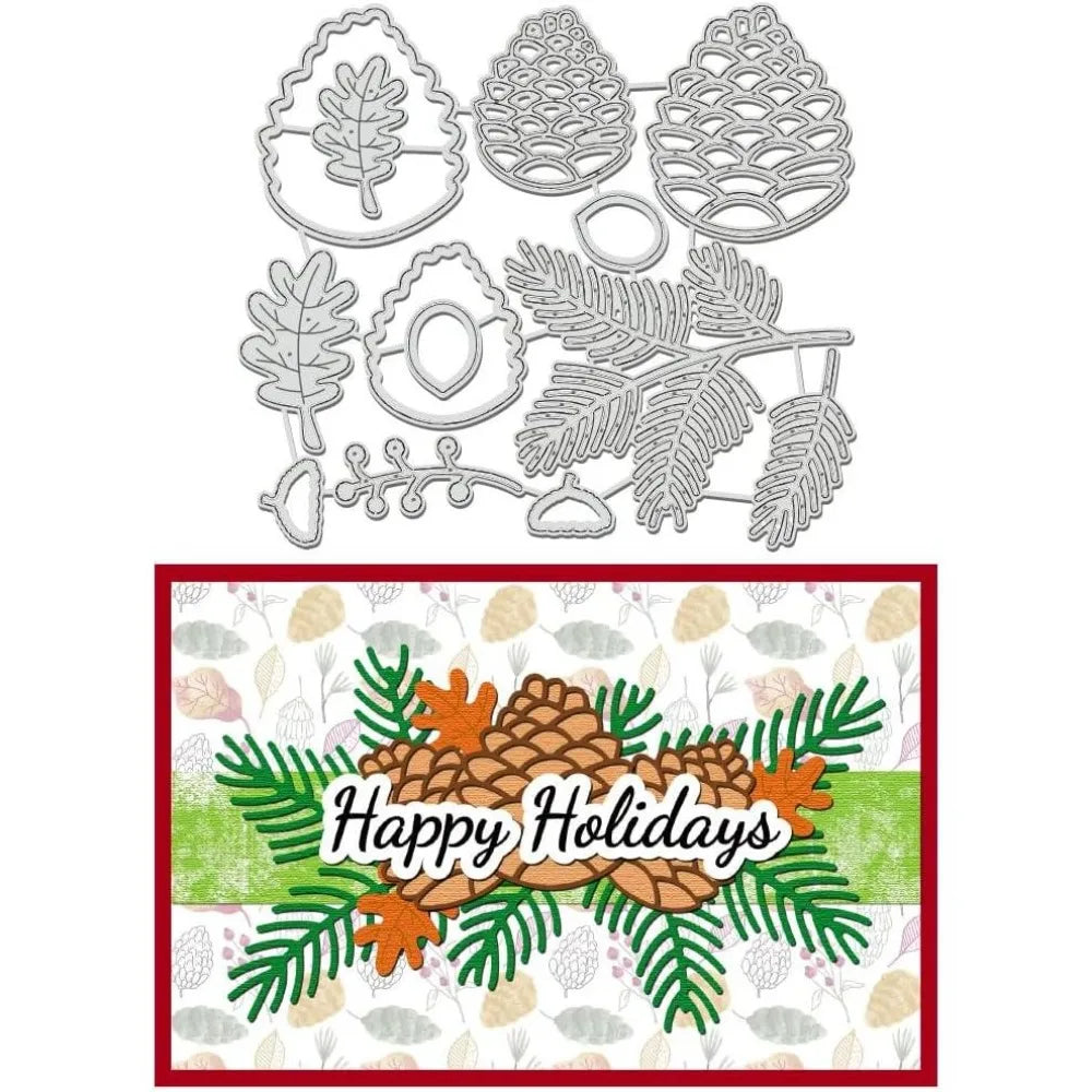 Christmas Pinecone & Leaf Metal Cutting Dies | Scrapbooking Metal Cutting Dies Axl AECH04-18776