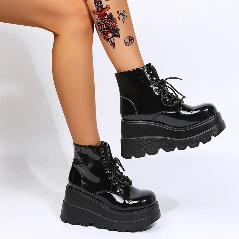 Women's Platform Ankle Boots – Lace-Up Thick Sole Block Heel Platform Ankle Boots Axl