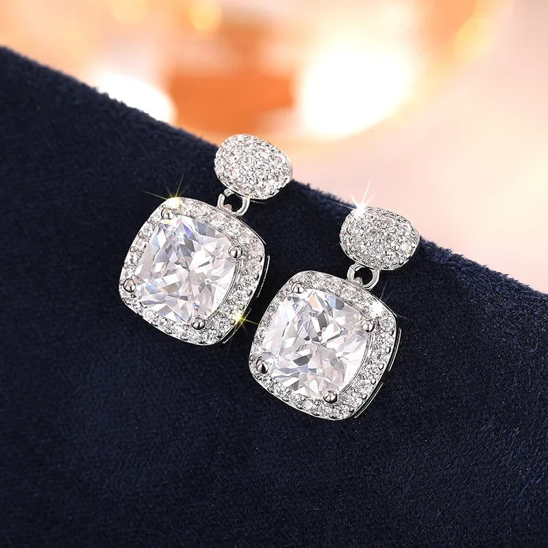 Huitan Cushion CZ Drop Earrings – Elegant Bridal Jewelry Drop Earrings Axl