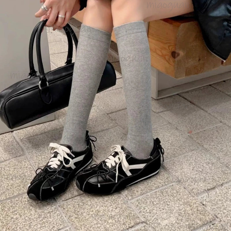 Retro Bow Women's Flat Sneakers – Round Toe, Anti-Slip Women's Flat Sneakers Axl
