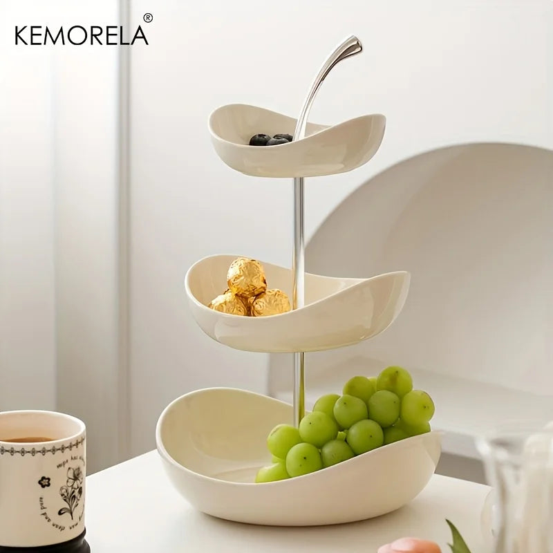 KEMORELA Ceramic Tiered Fruit Platter – 2 & 3 Layer Serving Tray Tiered Serving Platter Axl