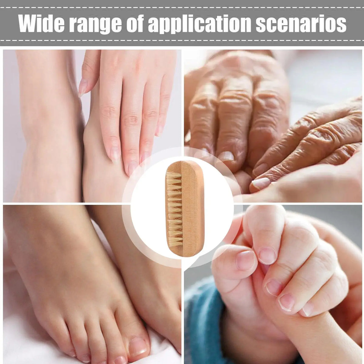 Double-Sided Wooden Nail Brush – Natural Boar Bristle Cleaner Nail Cleaning Brush Axl