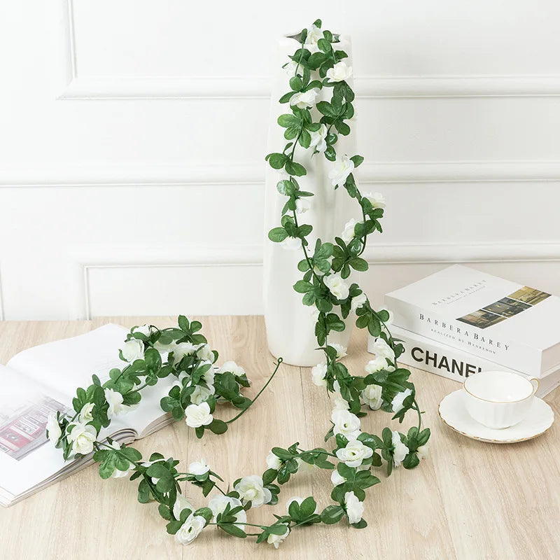 Silk Rose Artificial Flower Garland – Wedding & Home Vine Decor Artificial Flower Garland Axl WHITE 1 pc