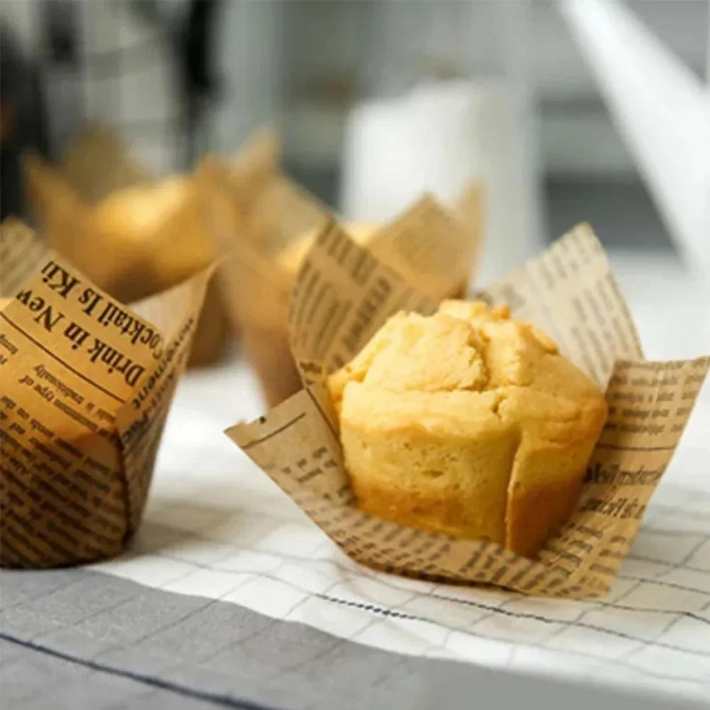 50-Pack Newspaper Tulip Cupcake Liners – Grease-Proof Baking Cups Cupcake Liners Axl