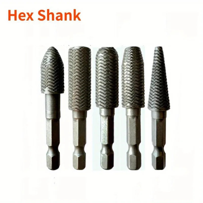 5-Pc Rotary Burr File Set – High Carbon Steel Grinding Bits Rotary Burr File Set Axl Hex Shank