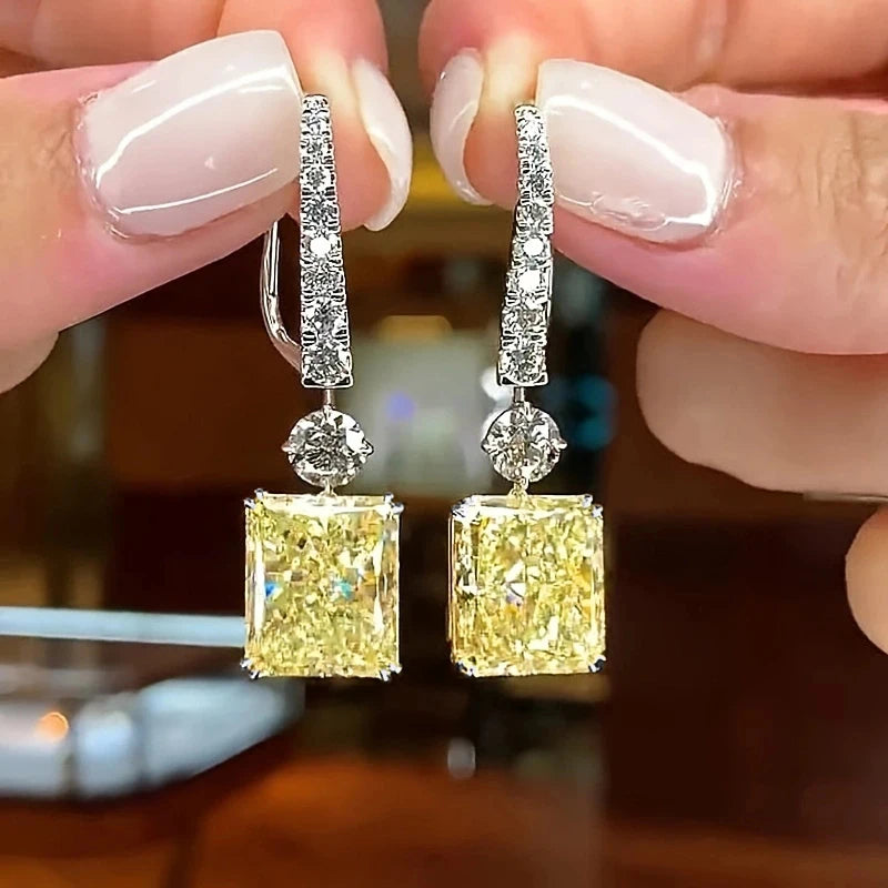 Huitan Yellow CZ Geometric Drop Earrings | Wedding & Party Drop Earrings Axl