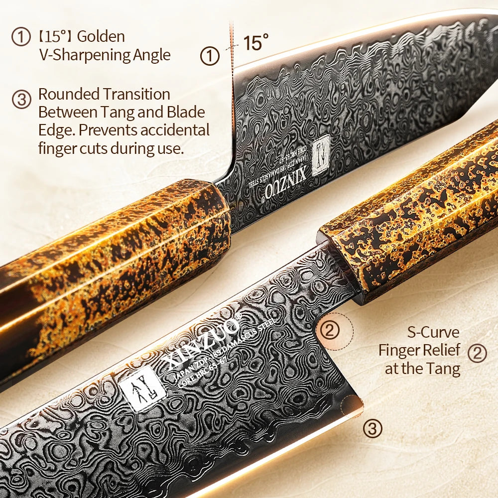 XINZUO 8.3" Kiritsuke Knife ZDP189 Damascus Steel Bunka Japanese Kitchen Knife Axl