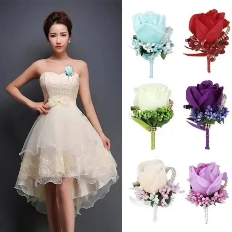 Silk Rose Groom Corsage Brooch – Men's Wedding Boutonnière Pin Wedding Corsage Brooch Axl