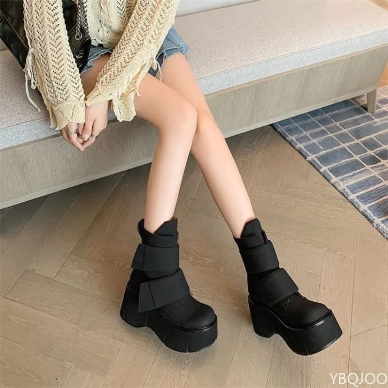 Women's Thick Sole Height Increasing Mid-Calf Boots Platform Mid-Calf Boots Axl 39 black