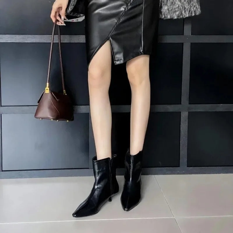 Women's Pointed Toe Ankle Boots – Slip-On Mid Heel Women's Ankle Boots Axl