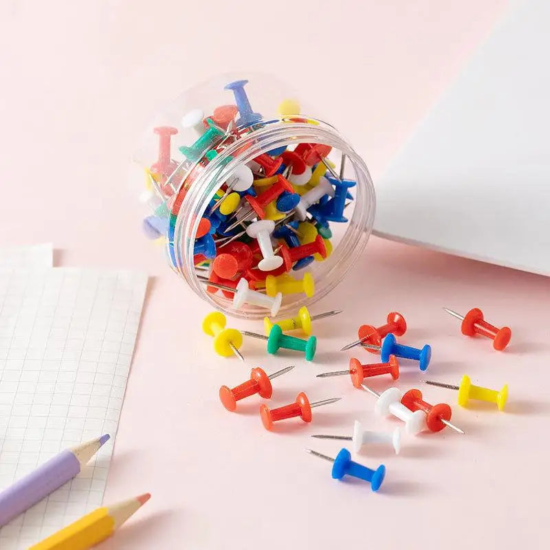 100 Multicolor Push Pins – Plastic Thumb Tacks for Cork Board Push Pins Set Axl A