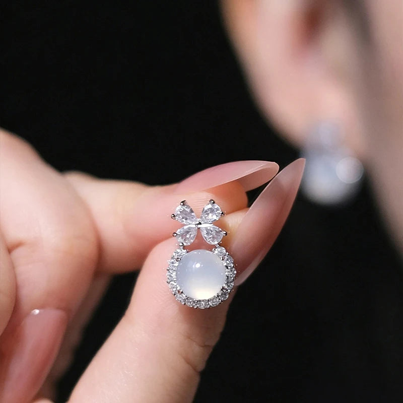 Huitan Bow Opal & CZ Stud Earrings – Women's Fashion Jewelry Stud Earrings Axl