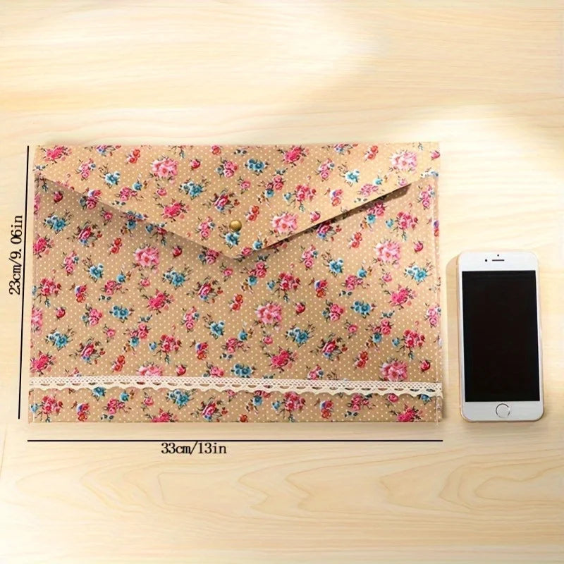 A4 Floral Fabric File Folder – Large Capacity Document Organizer Document File Folder Axl