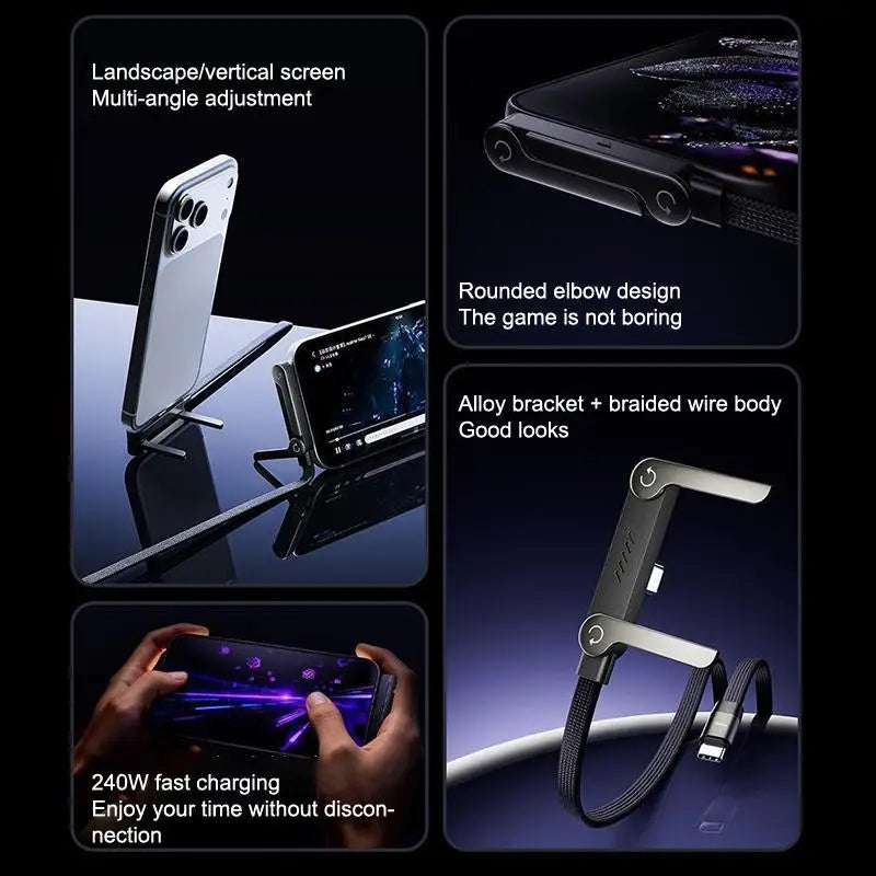 2-in-1 Type-C Cable & Foldable Phone Holder – 240W Fast Charge USB-C Charging Cable Axl