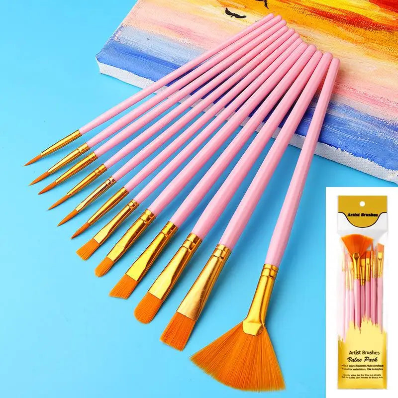 12-Piece Nylon Flat Paint Brushes – Watercolor, Oil & Acrylic Paint Brush Set Axl A6