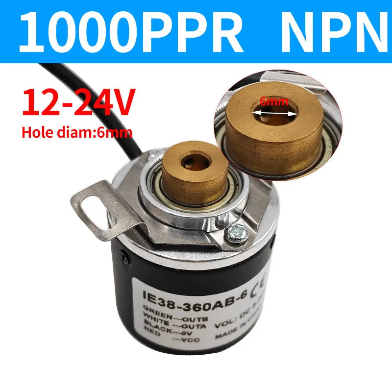 IE38 Hollow Shaft Incremental Rotary Encoder 12-24V 100-1000PPR Rotary Encoder Sensor Axl 6mm-1000PPR
