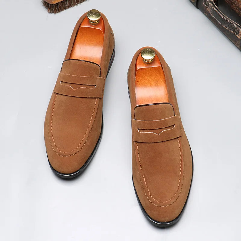Men's Slip-On Suede Loafers – Business & Wedding Dress Shoes Men's Dress Loafers Axl Light Brown 46