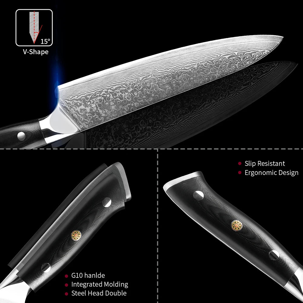 Damascus Steel Chef Knife Set 1–9 PCS | G10 Handle Kitchen Knife Set Axl