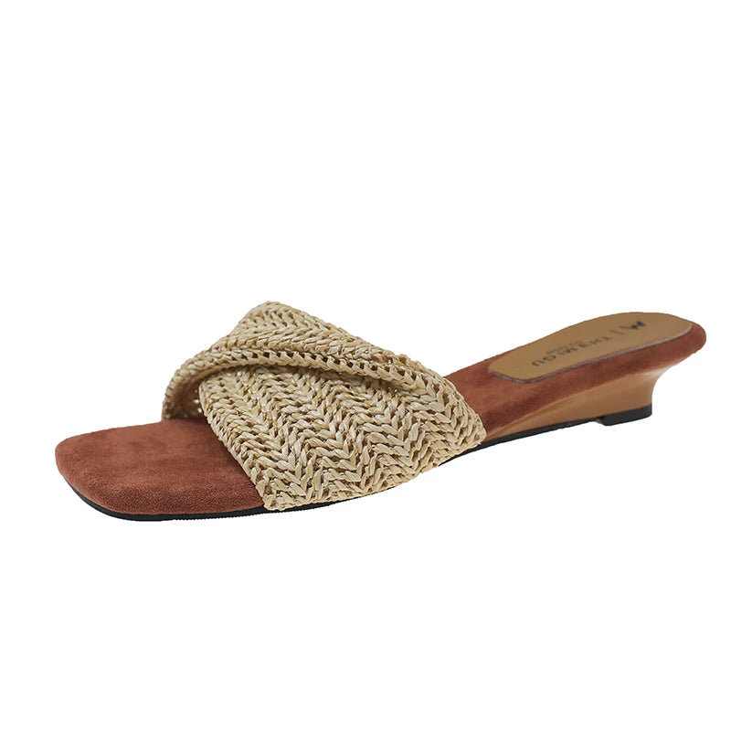 Women's Woven Wedge Slide Sandals – Open Toe Summer Mules Wedge Slide Sandals Axl Khaki 40