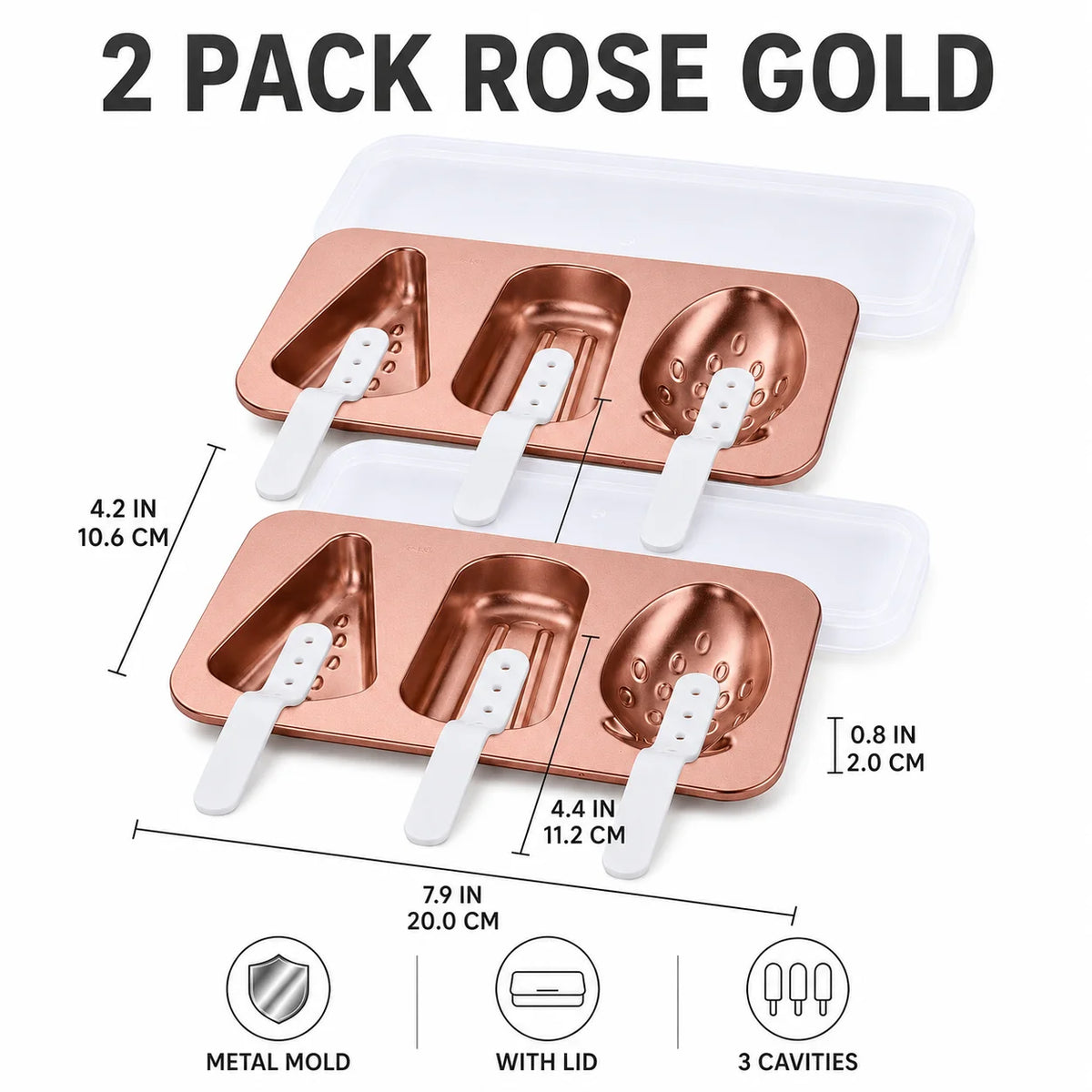 Stainless Steel Popsicle Molds – DIY Ice Cream Maker with Lids Popsicle Mold Set Axl 2 Pack Rose Gold