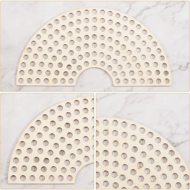 2-Pc Sector Wooden Basket Base | Crochet Bag Bottom 8mm Holes Crochet Basket Base Axl