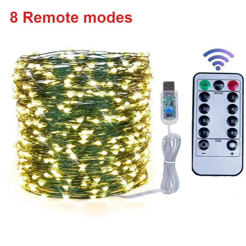 LED Copper Wire Fairy String Lights 8-Mode USB 5M 10M 20M LED String Lights Axl Warm with remote 5M
