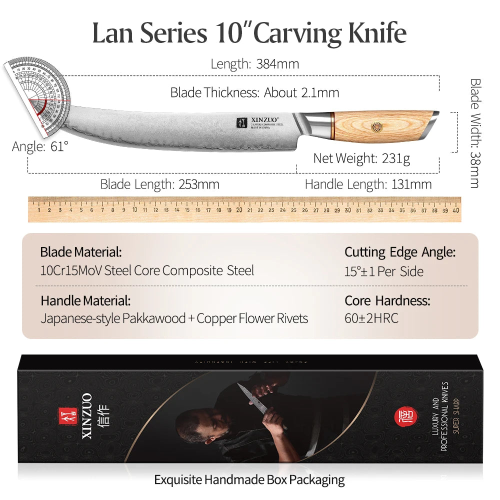 XINZUO 10-Inch Carving Knife | 10Cr15CoMoV Steel Pakkawood Carving Knife Axl