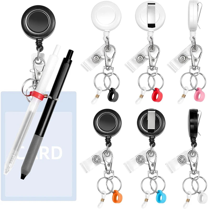 Retractable Badge Reel Keychain with Pen Holder & ID Clip Badge Reel Keychain Axl