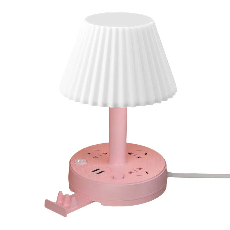 Desk Lamp with 3 AC Outlets, Dual USB Ports & Phone Holder Desk Lamp Axl Socket board 2.8m Pink White